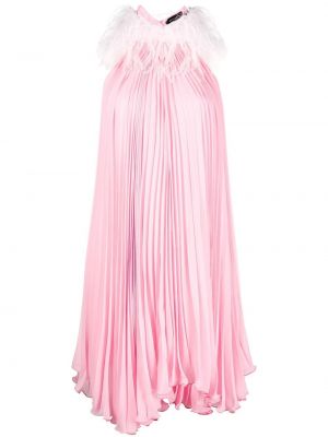 Plisirana koktel haljina sa perjem Styland ružičasta