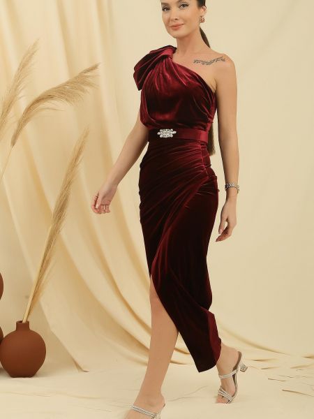 Кадифена макси рокля с драперии By Saygı