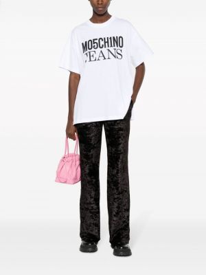 Raštuotas medvilninis marškinėliai Moschino Jeans balta