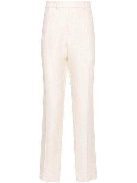 Плисирани ленени прав панталон Zegna бяло