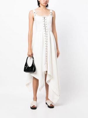 Krajkové asymetrické šněrovací midi šaty Monse bílé