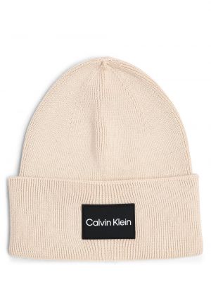 Dzianinowa czapka bawełniana Calvin Klein beżowa