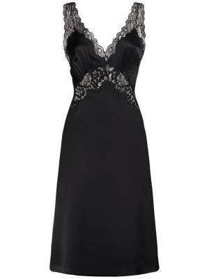 Krepové krajkové saténové šaty Saint Laurent černé
