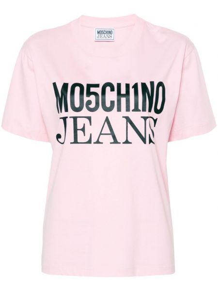Koszulka bawełniana z nadrukiem Moschino Jeans różowa