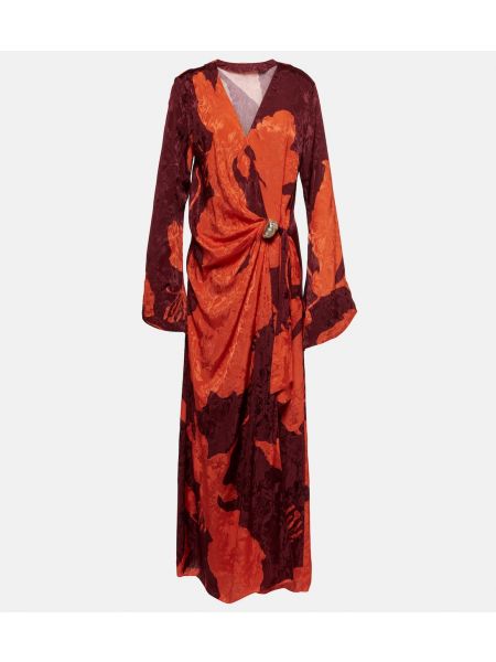 Жаккард длинное платье в цветочек с принтом Johanna Ortiz розовое