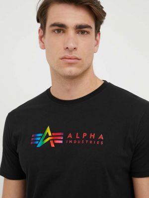 Nyomott mintás póló Alpha Industries - fekete