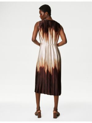 Plisované midi šaty bez rukávů Marks & Spencer hnědé