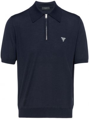 Woll t-shirt mit reißverschluss Prada blau