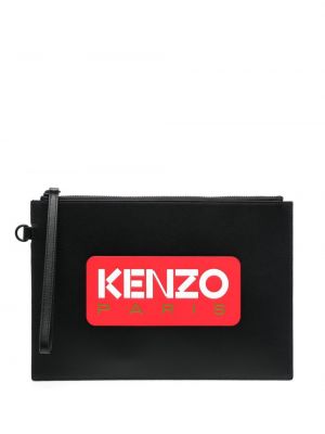 Pochette en cuir à imprimé Kenzo noir