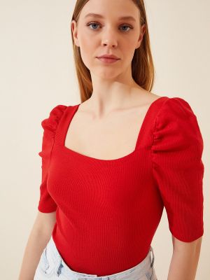 Блуза от рипсено кадифе Happiness İstanbul червено