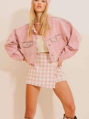 Kurtka jeansowa Trend Alaçatı Stili różowa