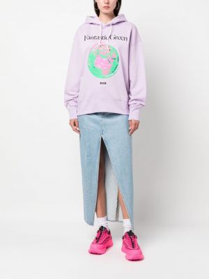 Raštuotas medvilninis džemperis su gobtuvu Msgm violetinė