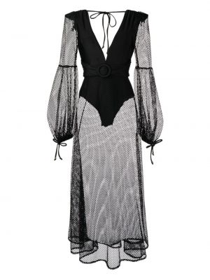 Plážové šaty s výstřihem do v s přezkou se síťovinou Patbo - černá