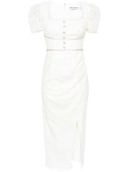 Μίντι φόρεμα με δαντέλα ντραπέ Self-portrait λευκό