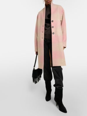 Kockás gyapjú kabát Marant Etoile rózsaszín
