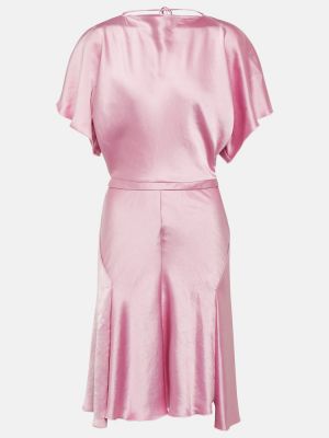 Růžové drapované saténové šaty Victoria Beckham