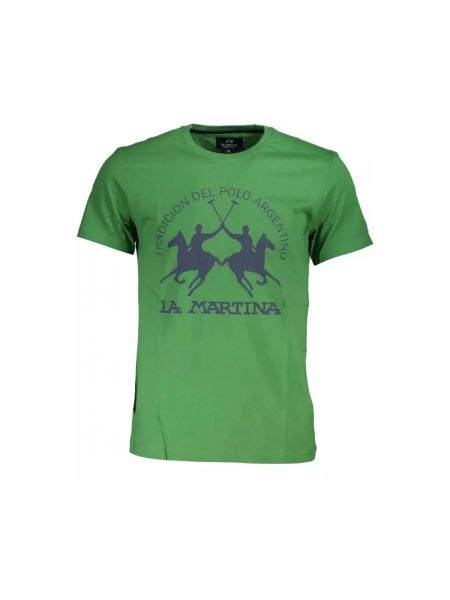 Koszulka bawełniana z nadrukiem z okrągłym dekoltem La Martina zielona