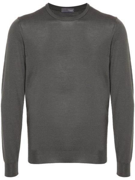 Vlnený sveter z merina s okrúhlym výstrihom Drumohr sivá