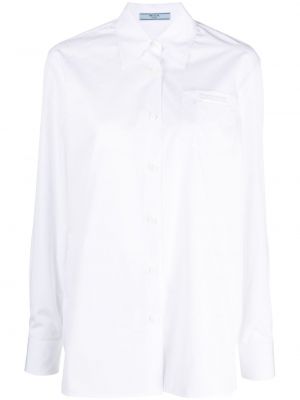 Βαμβακερό πουκάμισο με κέντημα Prada λευκό