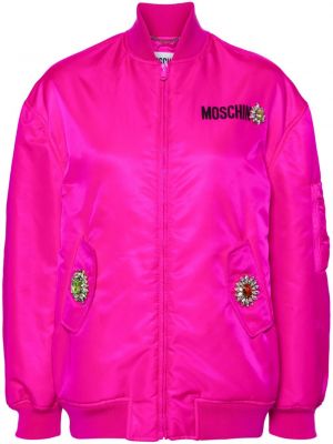 Bomber jaka ar apdruku ar kristāliem Moschino rozā