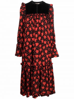 Robe longue à imprimé de motif coeur Saint Laurent rouge