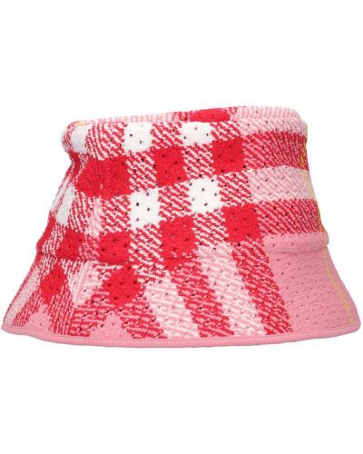 Pletený kostkovaný klobouk Burberry růžový