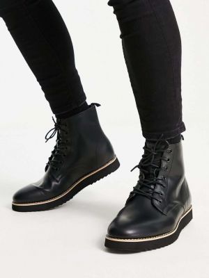 Черные массивные ботинки на шнуровке Truffle Collection miminal из искусственной кожи