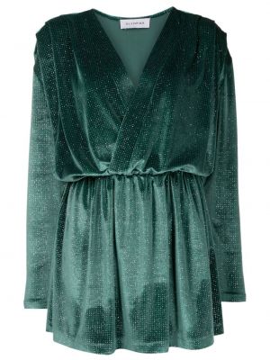 Žametna mini obleka iz rebrastega žameta z v-izrezom Olympiah zelena