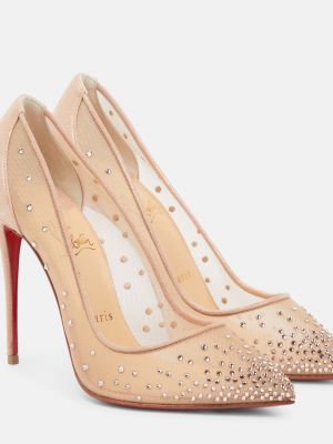 Туфли со стразами Christian Louboutin бежевые