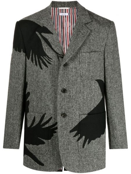 Tweed broderet blazer Thom Browne sort