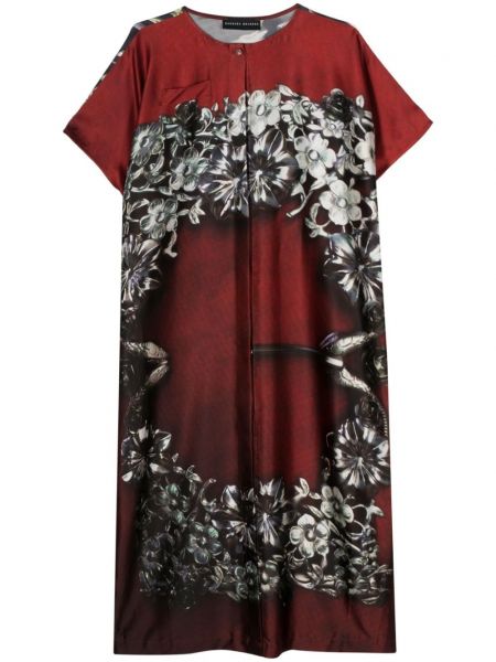 Rochie midi de mătase cu model floral Barbara Bologna roșu