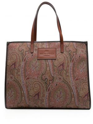 Nákupná taška s potlačou s paisley vzorom Etro hnedá