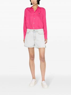 Lněná košile s výšivkou Polo Ralph Lauren růžová