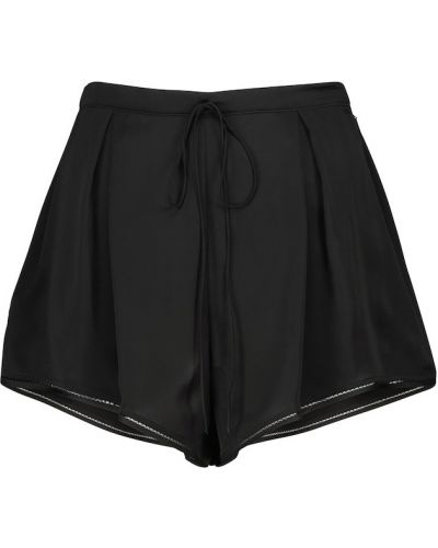 Plisirane svilene satenaste kratke hlače Saint Laurent črna