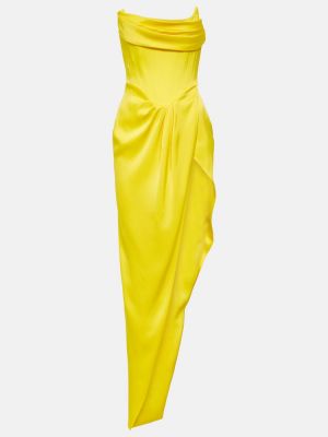 Drapované saténové dlouhé šaty Alex Perry žluté
