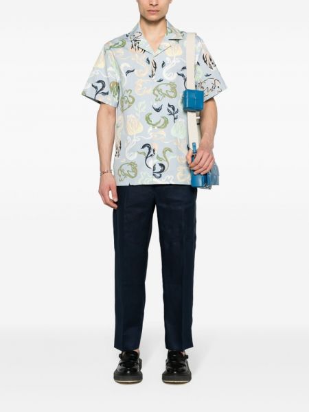 Bavlněná košile s potiskem s abstraktním vzorem Lanvin modrá