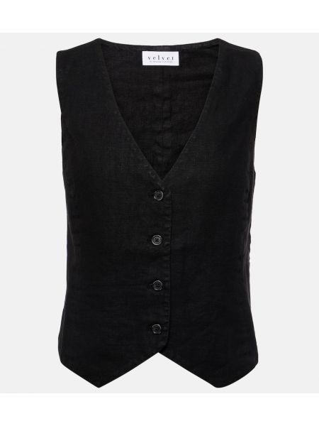 Fløjl linned vest Velvet sort