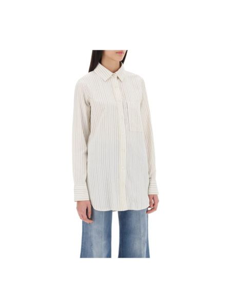 Blusa de lana de algodón a rayas Closed blanco