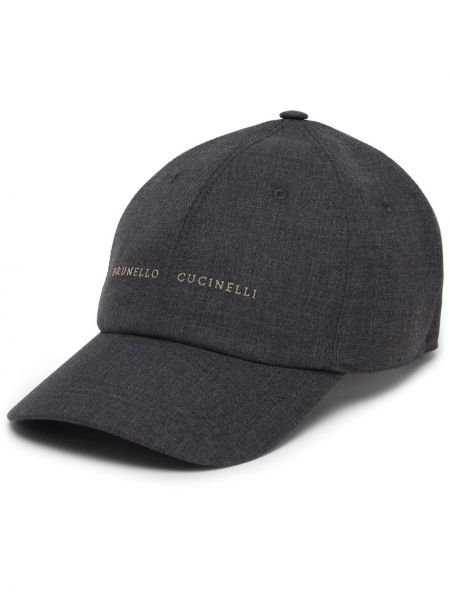Haftowana czapka z daszkiem wełniana Brunello Cucinelli szara