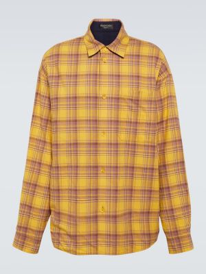 Camisa de algodón a cuadros reversible Balenciaga amarillo