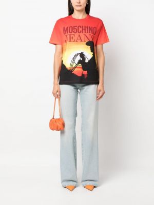 Raštuotas medvilninis marškinėliai Moschino Jeans oranžinė