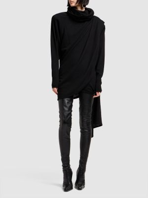 Drapované vlnené šaty Saint Laurent čierna
