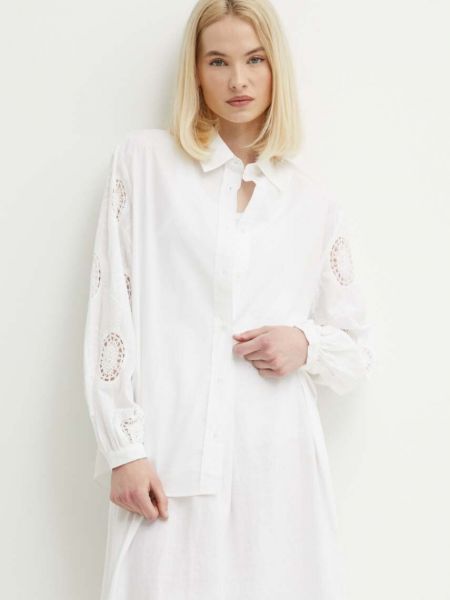 Koszula bawełniana relaxed fit Sisley biała