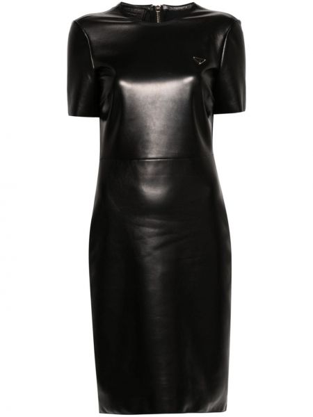 Kožna midi haljina Prada crna