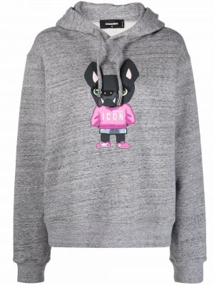 Pamučna hoodie s kapuljačom s printom Dsquared2 siva