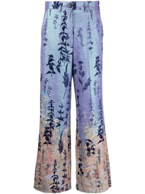 Květinové kalhoty s výšivkou relaxed fit Forte Forte fialové
