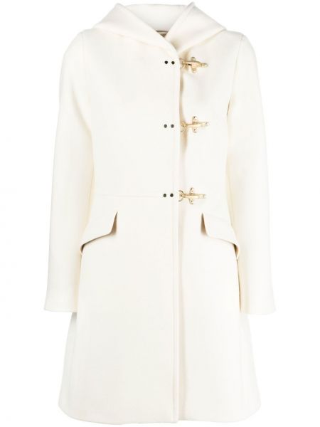 Klasický vlněný dlouhý kabát s kapucí Fay - bílá