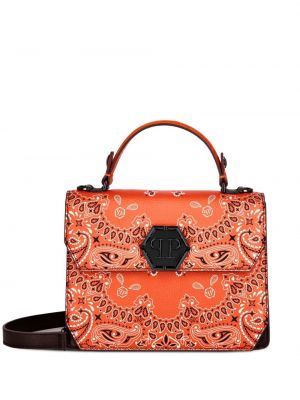 Usnjena nakupovalna torba s paisley potiskom Philipp Plein oranžna