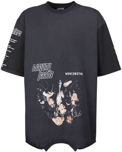 Camiseta de algodón de plumas Balenciaga negro