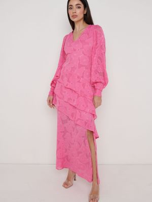 Жаккард длинное платье Pretty Lavish розовое